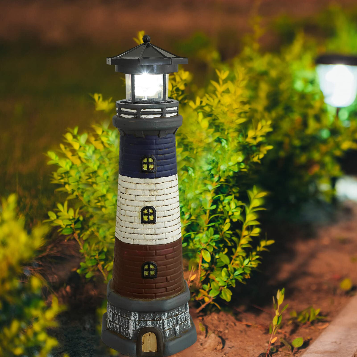 Solar Lighthouse Garden Lights Outdoor Waterproof Resin Statue Lamp U623394