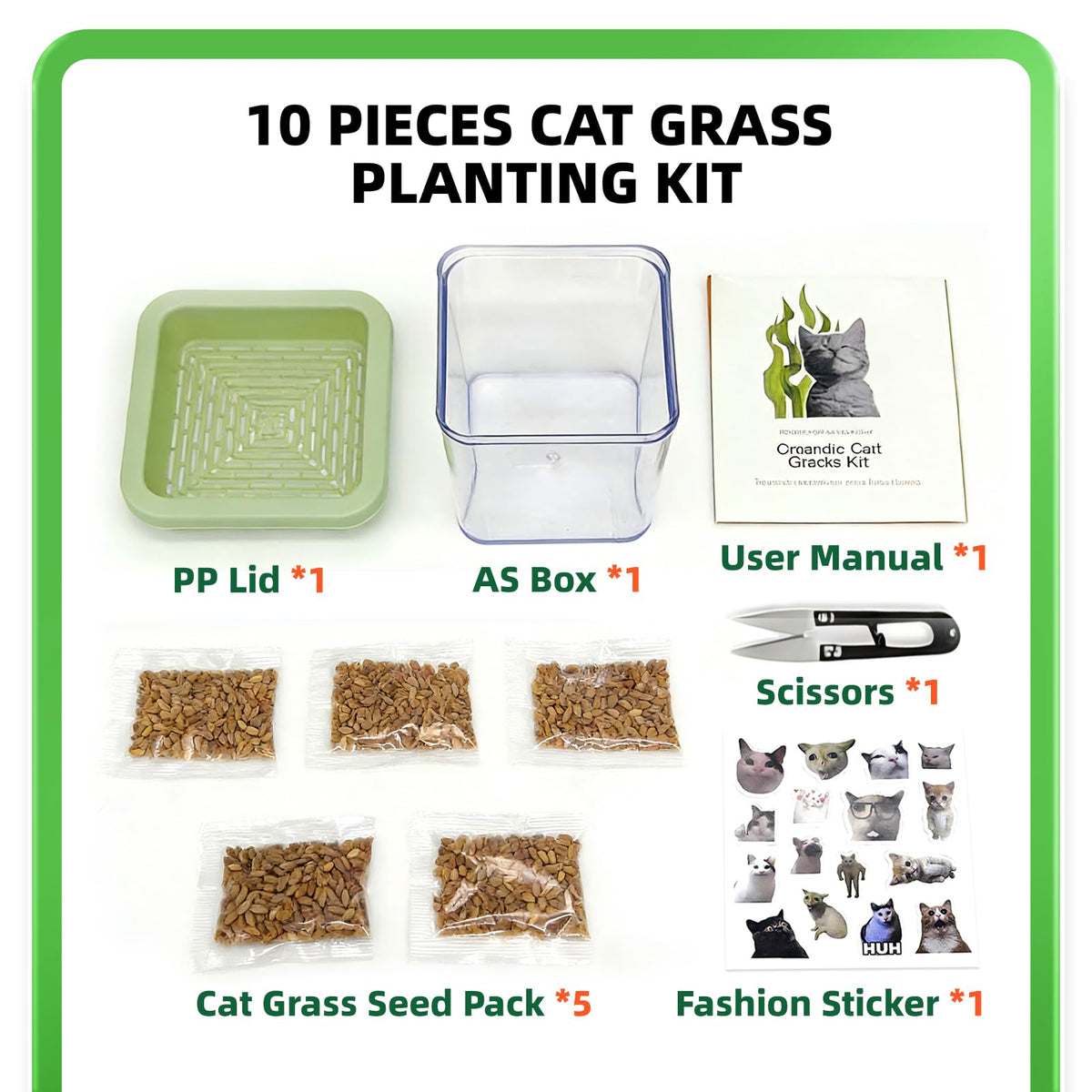 Cat Grass Kit with 5 Pack Non GMO Seeds & Scissors E52398