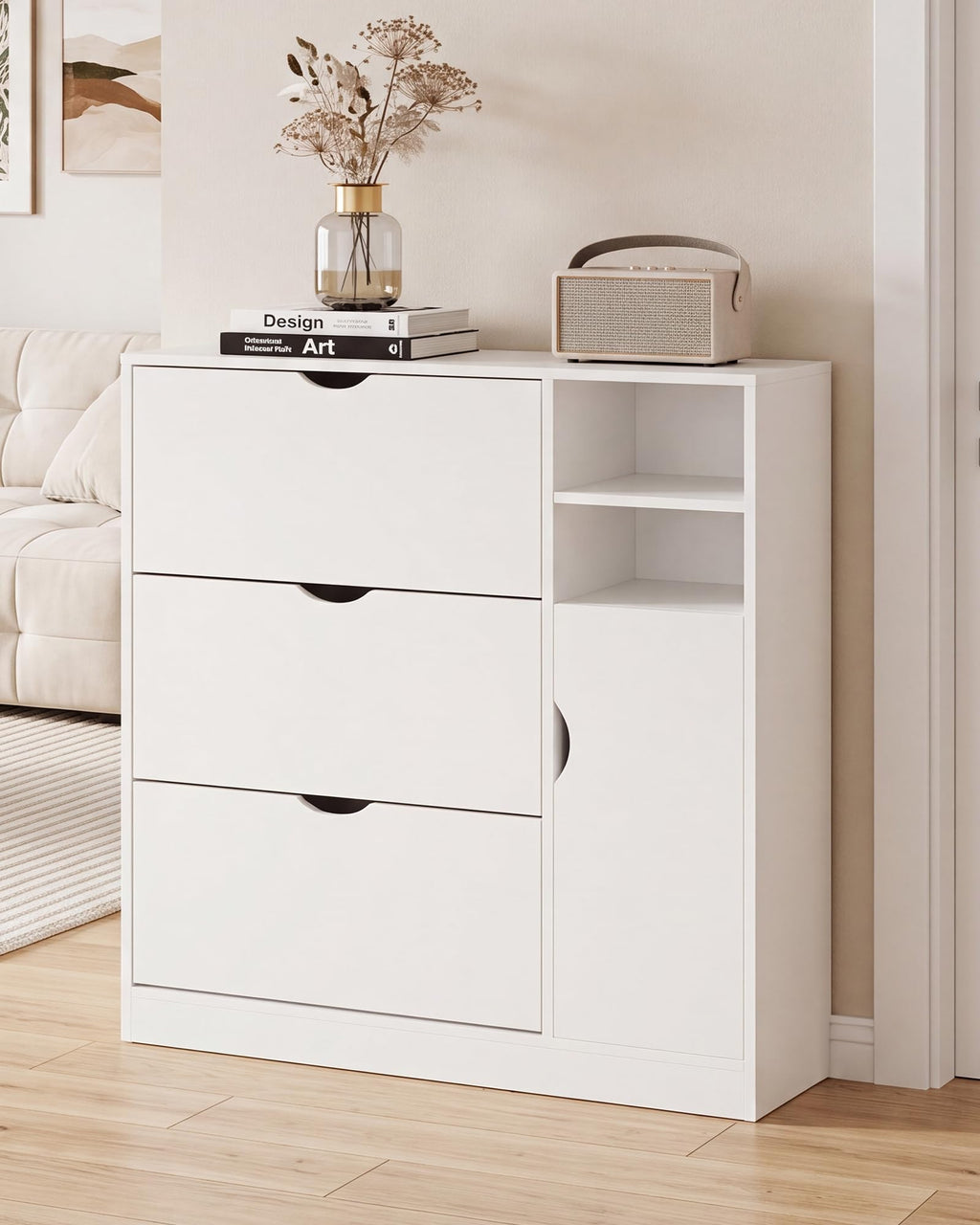 Narrow Shoe Storage Cabinet with 3 Flip Drawers G774