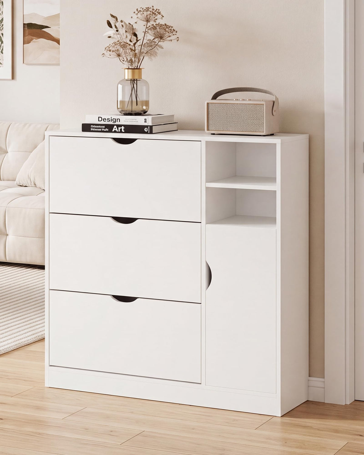 Narrow Shoe Storage Cabinet with 3 Flip Drawers G774