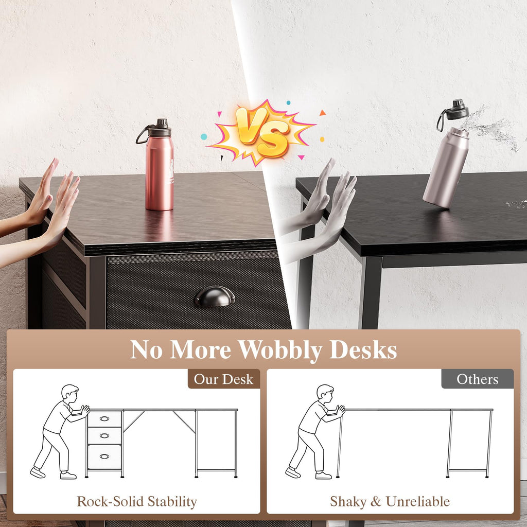 63" L Shaped Computer Desk with Outlets Black V646929