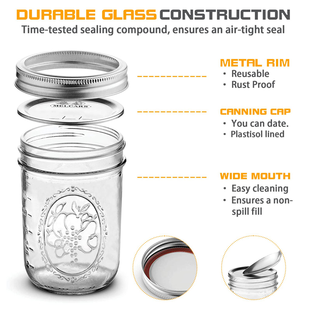 16 oz 6 Pack Wide Mouth Glass Mason Jars with Airtight Lids M1659