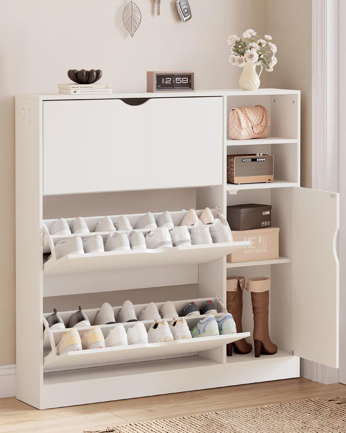 Narrow Shoe Storage Cabinet with 3 Flip Drawers G774
