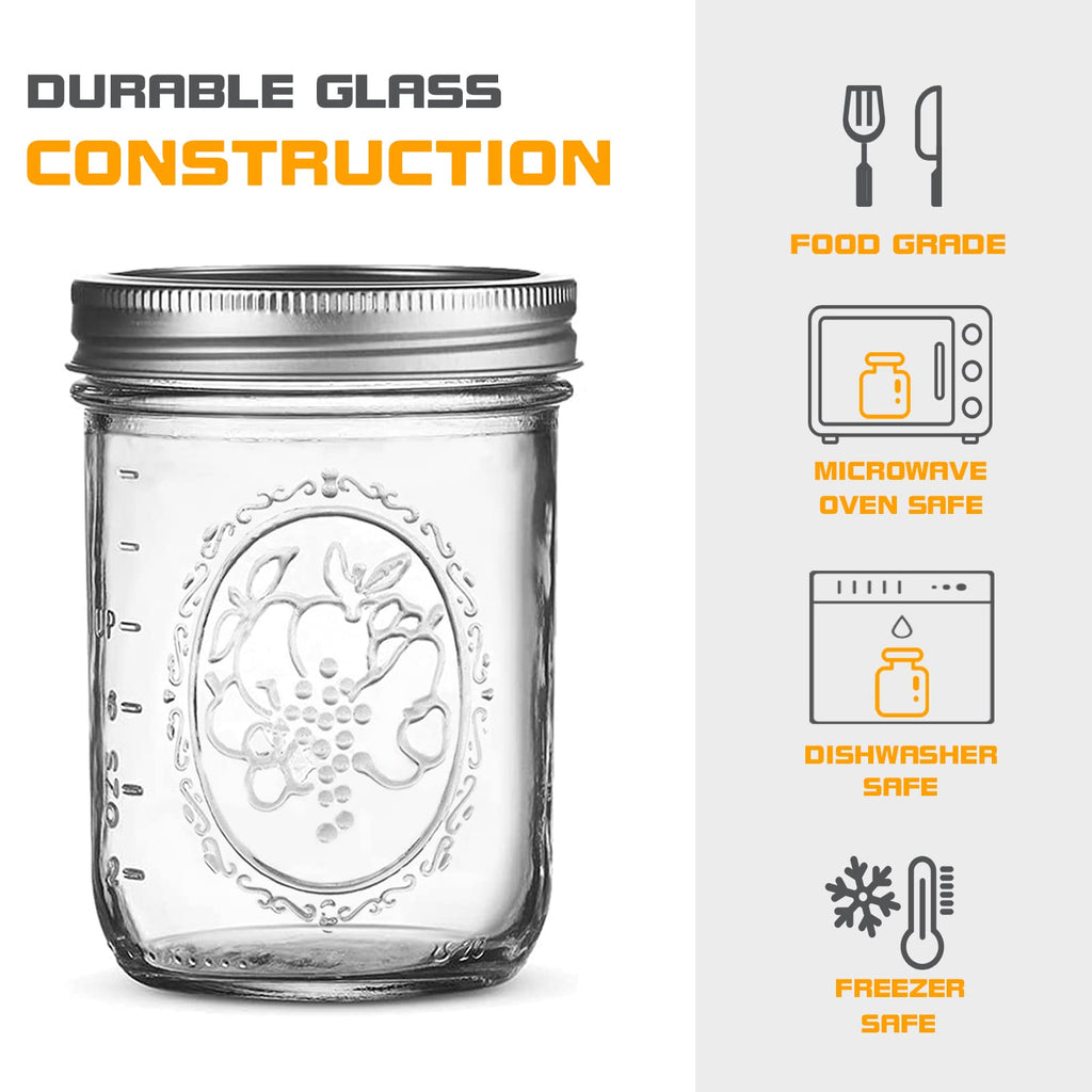16 oz 6 Pack Wide Mouth Glass Mason Jars with Airtight Lids M1659