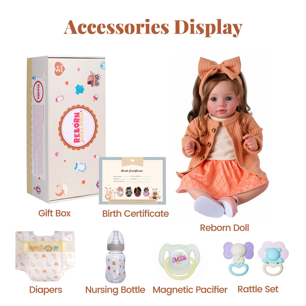 20 Inch Reborn Baby Dolls with Brown Hair Z62412