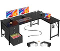 63" L Shaped Computer Desk with Outlets Black V646929