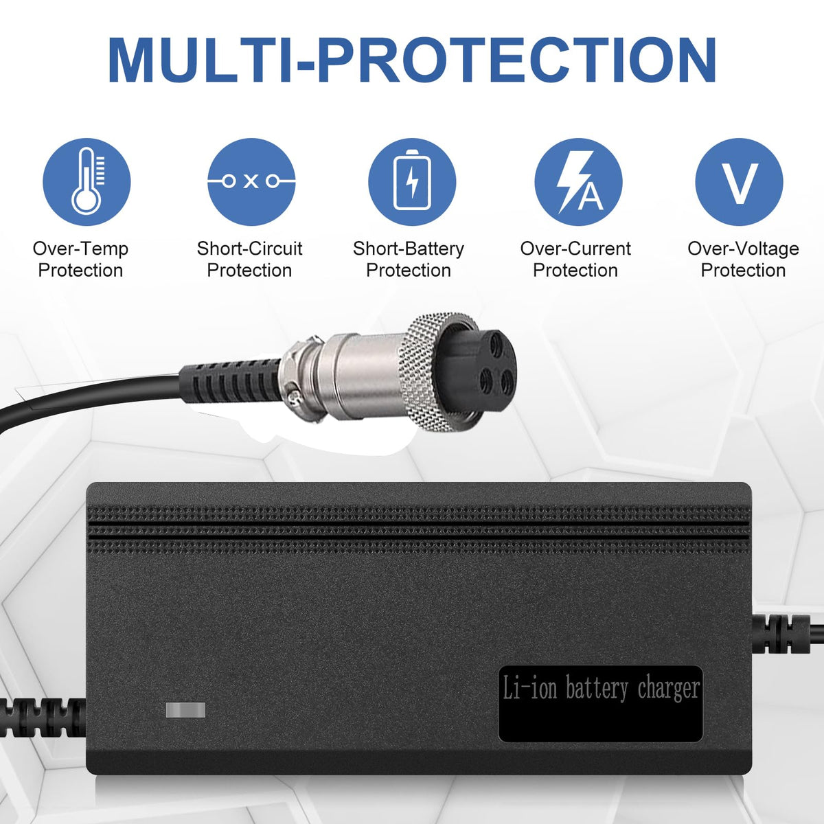 54.6V 2A 3 Prong Scooter Charger for 48V Lithium Battery E2800
