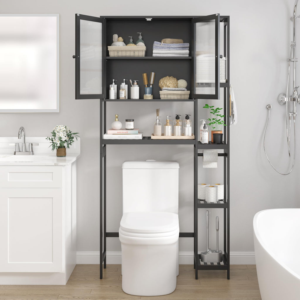 Black Over the Toilet Storage Cabinet with Adjustable Shelves Z904