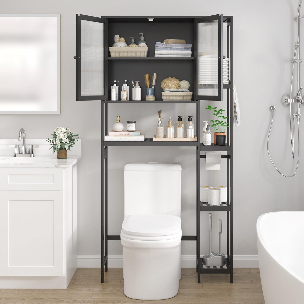 Black Over the Toilet Storage Cabinet with Adjustable Shelves Z904
