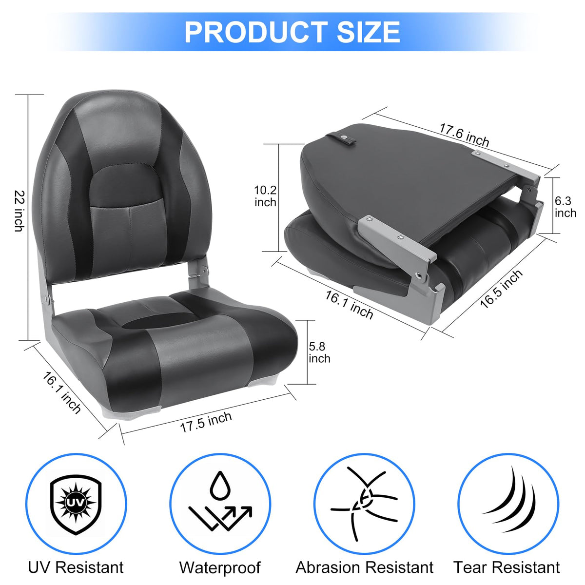 High Back Folding Waterproof Boat Seats 2 Pack N74412
