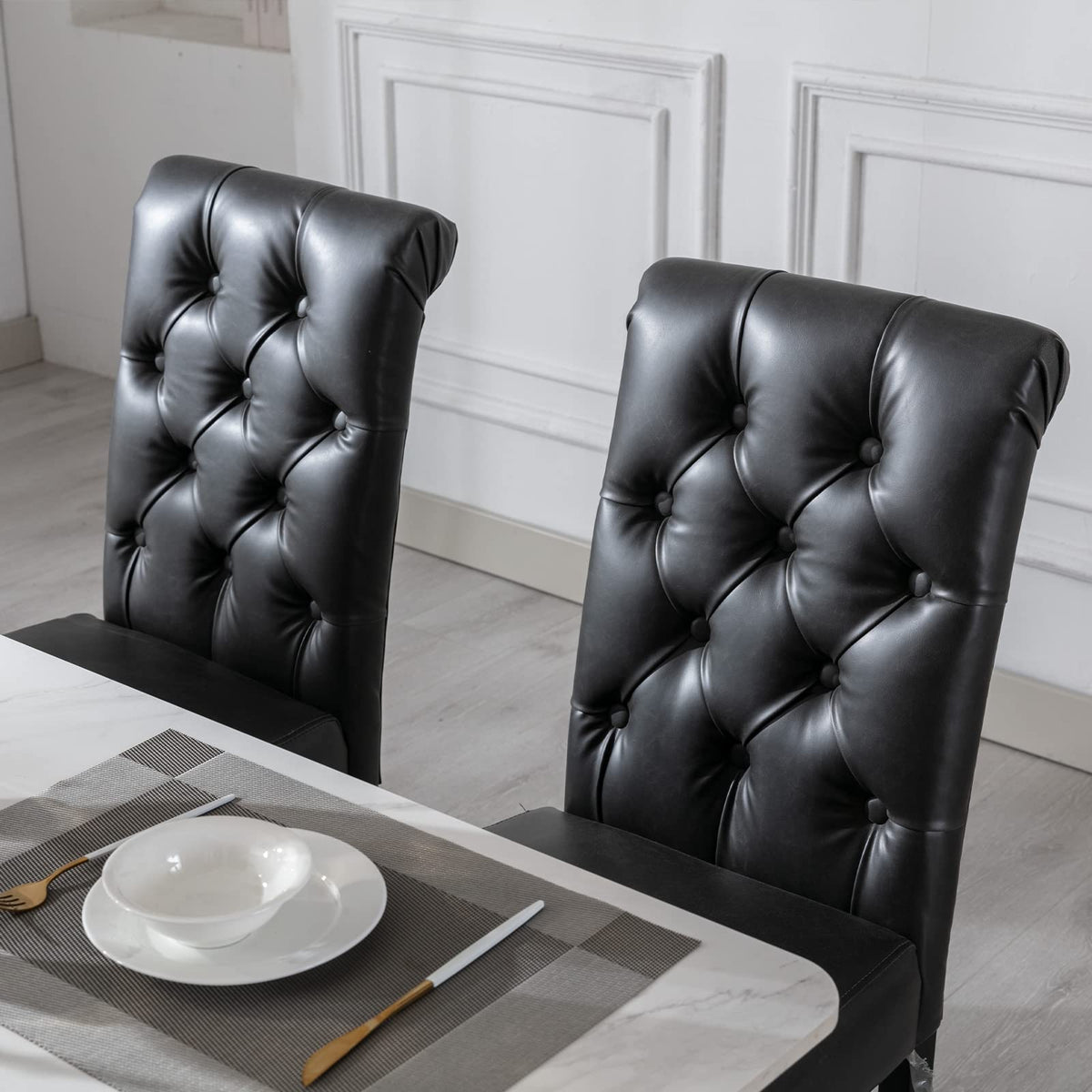 Black PU Leather Upholstered Dining Chairs Set of 4 X788760