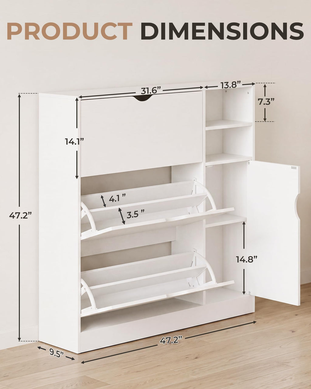 Narrow Shoe Storage Cabinet with 3 Flip Drawers G774