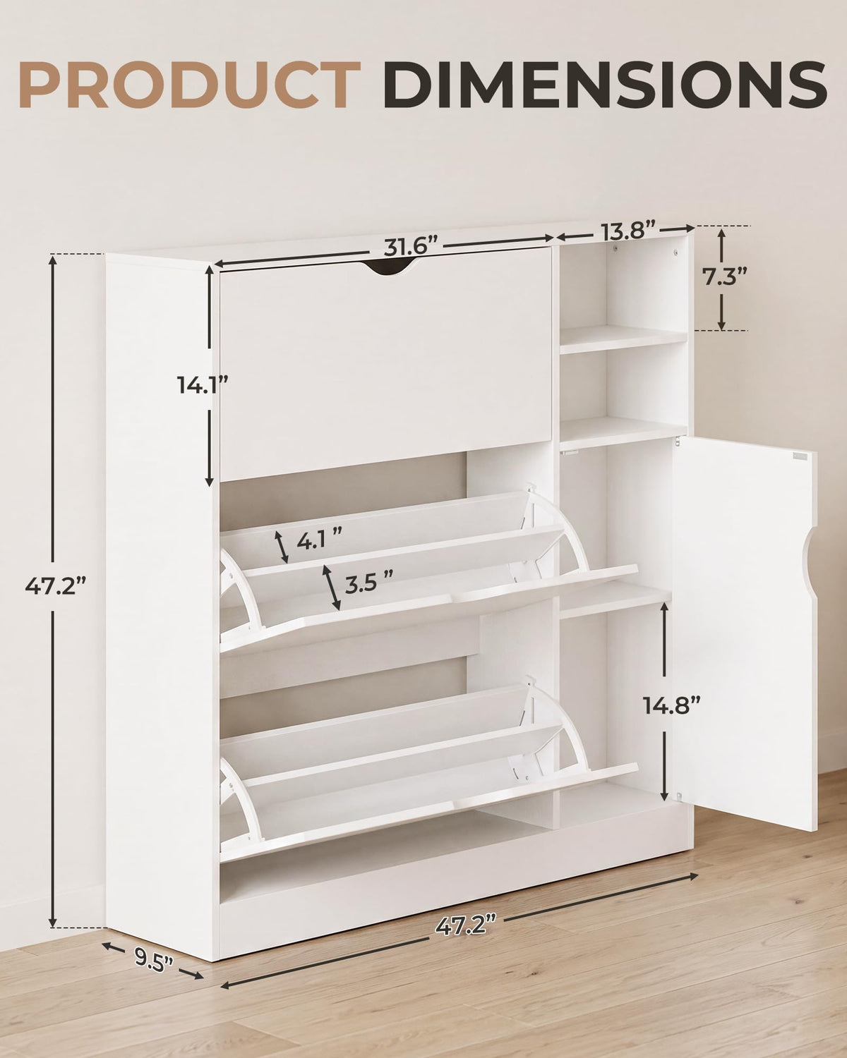 Narrow Shoe Storage Cabinet with 3 Flip Drawers G774