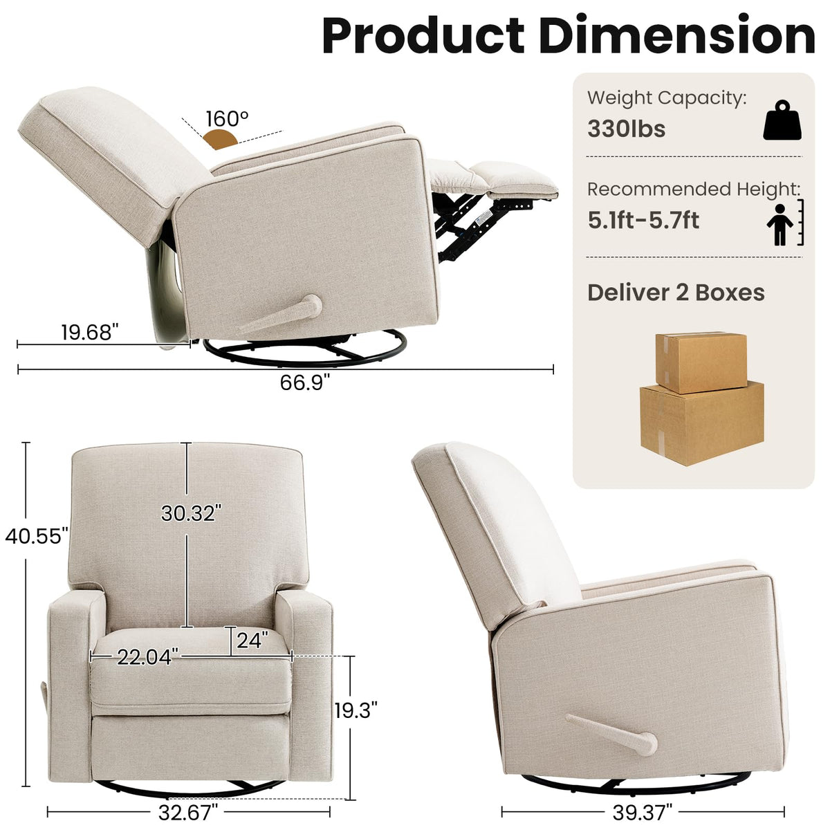 Beige Swivel Rocker Recliner Chair Y2902