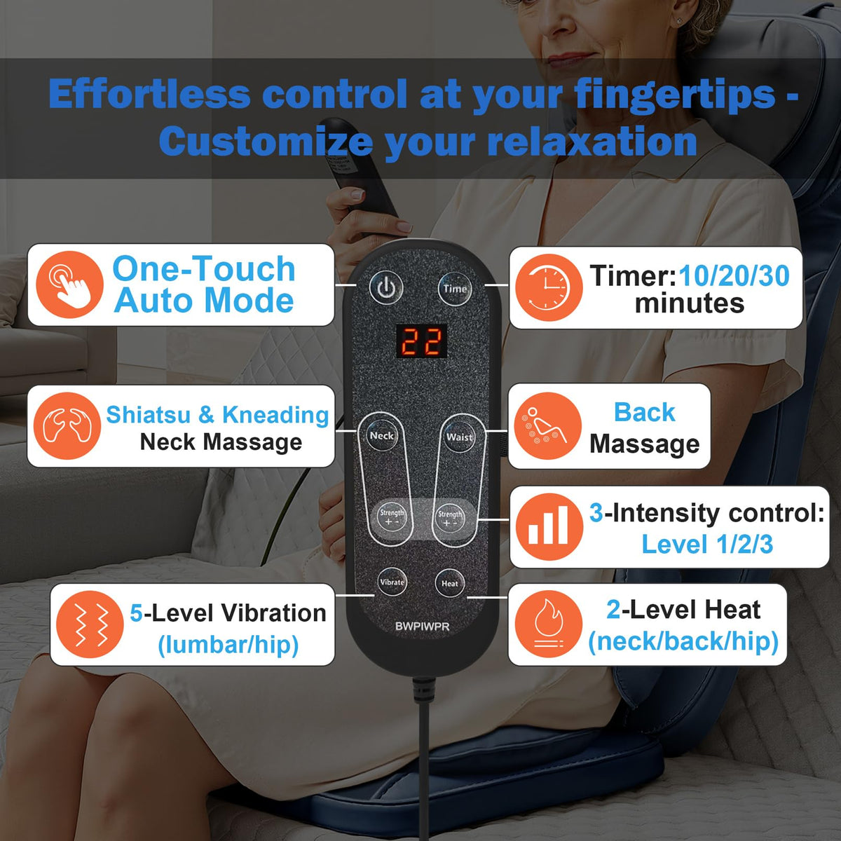 Massage Chair Pad with Heat, Navy Blue Z7302