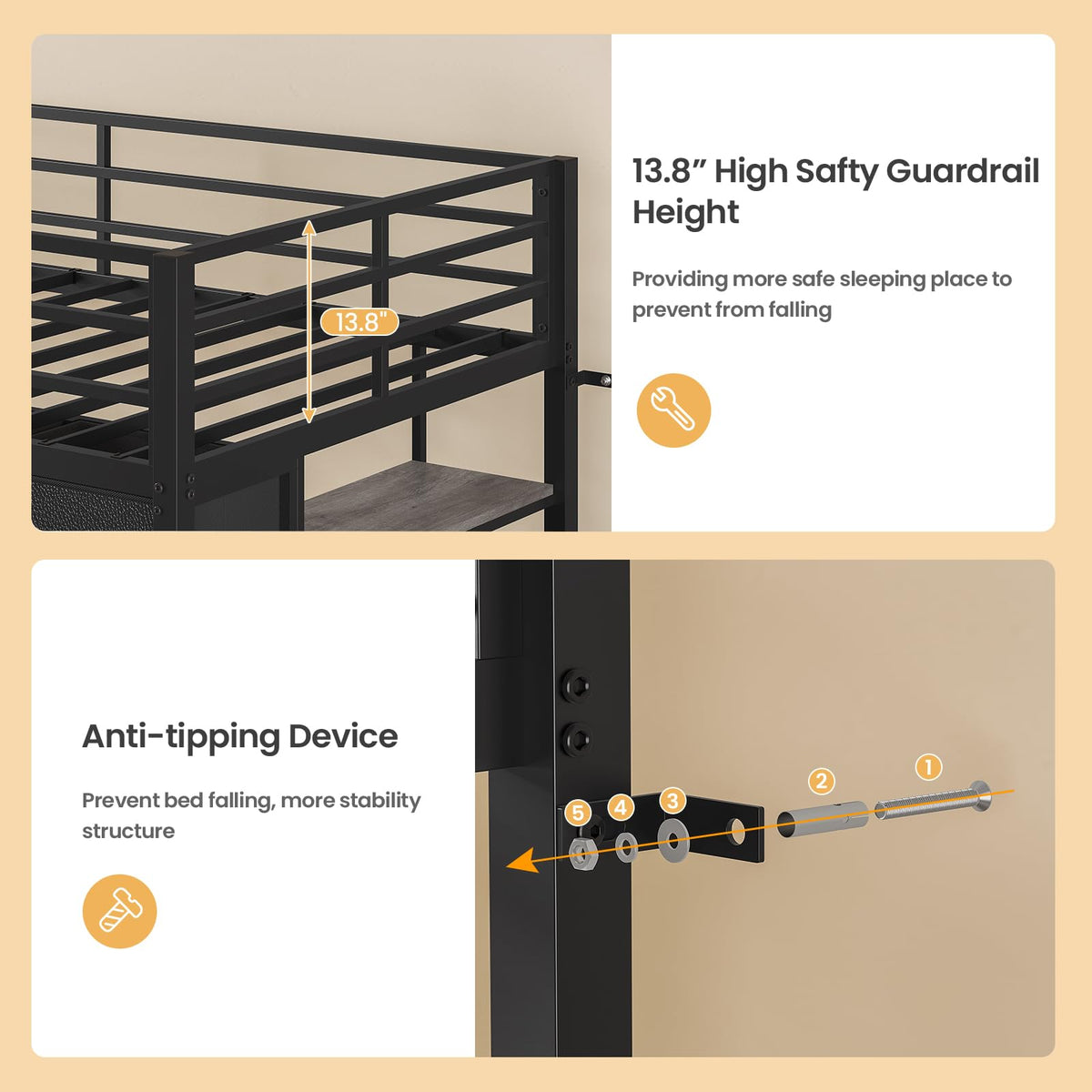Twin Size Loft Bed with 9 Storage Drawers F4152