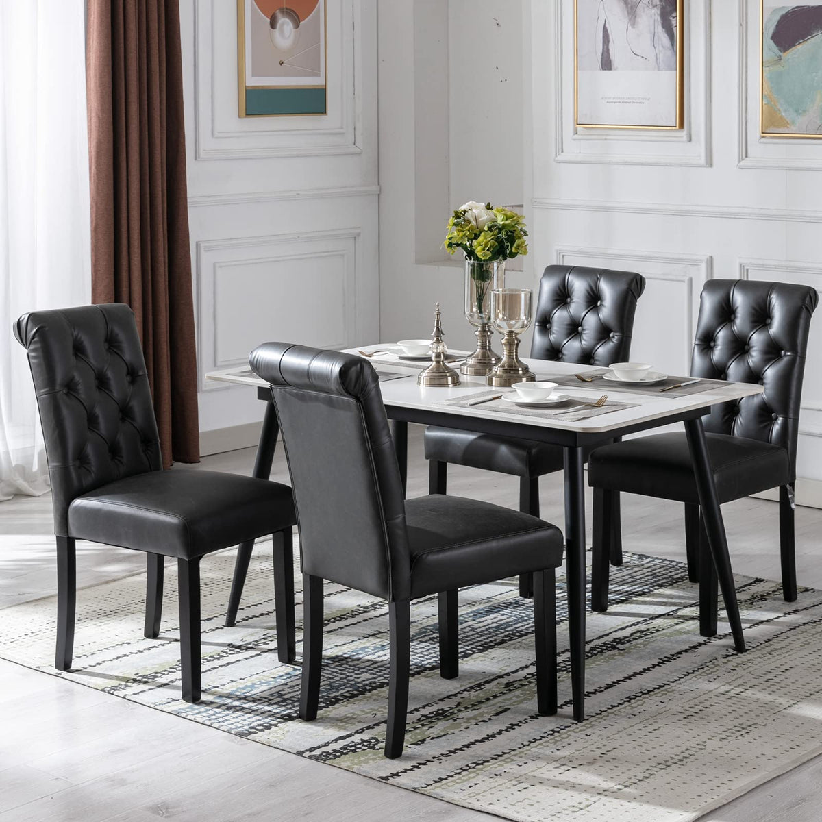 Black PU Leather Upholstered Dining Chairs Set of 4 X788760