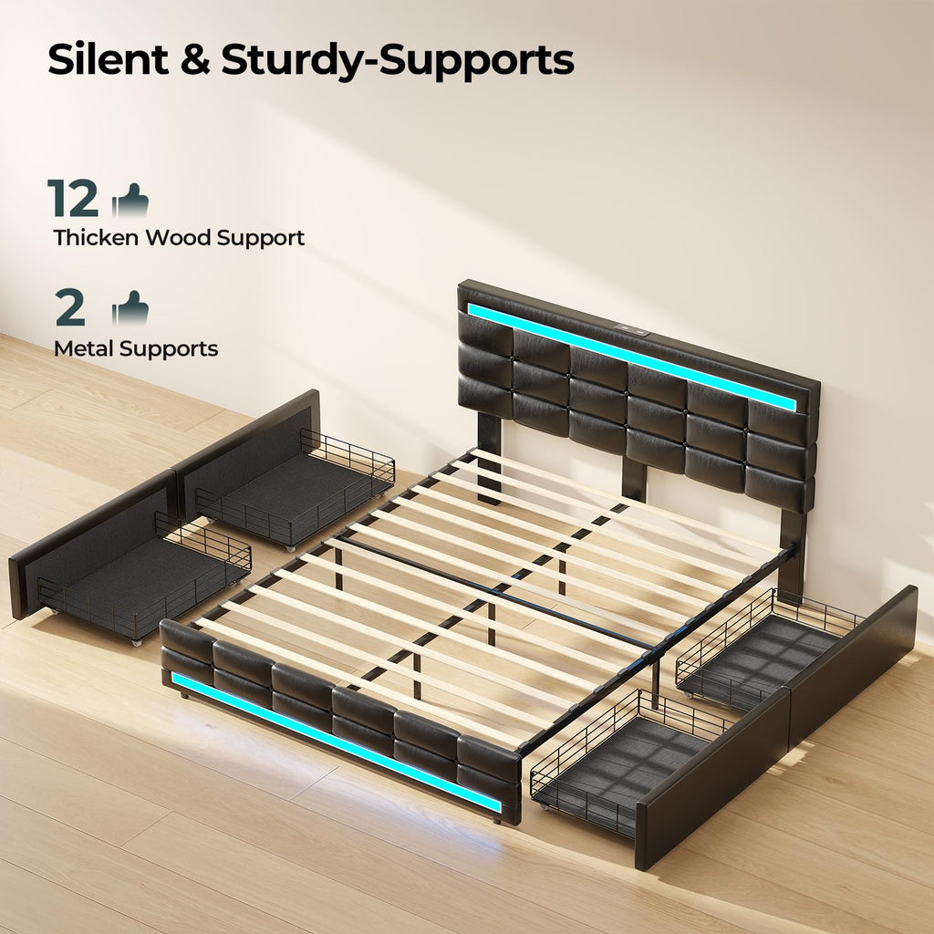Queen Bed Frame with 4 Storage Drawers J346579