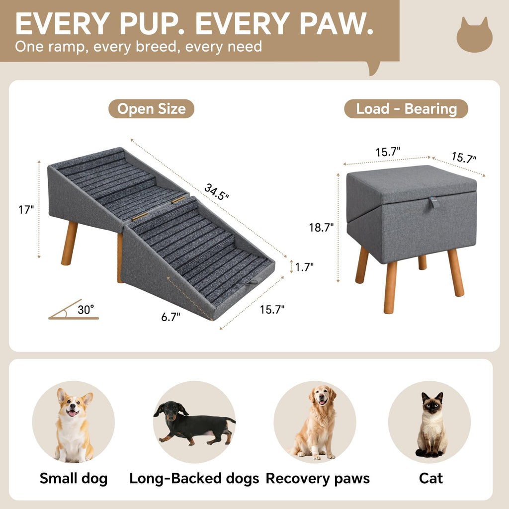 2-in-1 Wooden Pet Stairs & Ottoman X442663