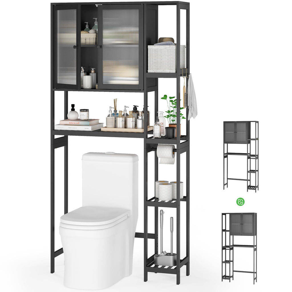 Black Over the Toilet Storage Cabinet with Adjustable Shelves Z904