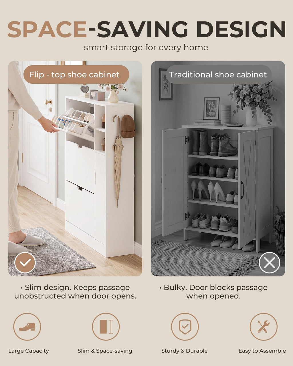 Narrow Shoe Storage Cabinet with 3 Flip Drawers G774