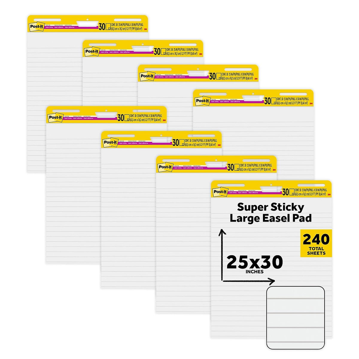 Lined Wall Easel Pad 25" x 30" 8 Pads/Pack F30852