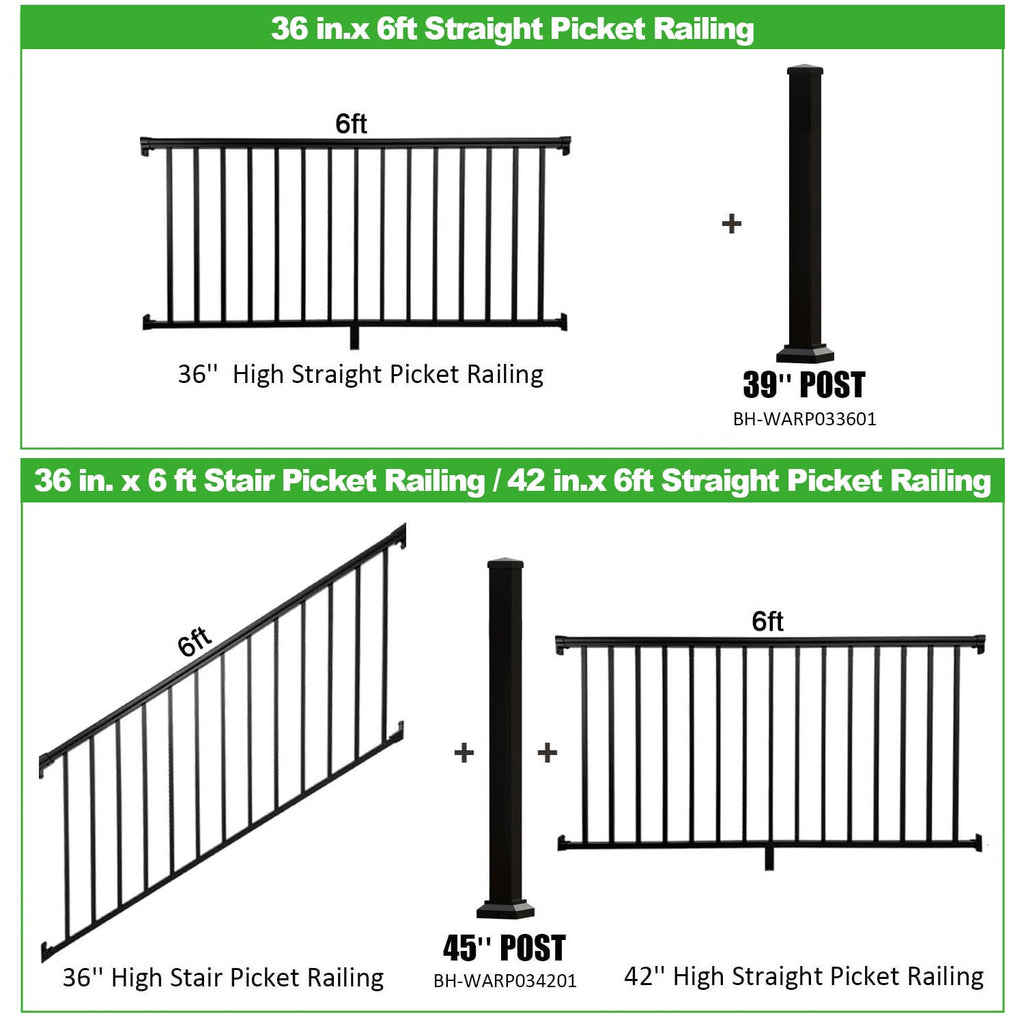 Heavy Duty Aluminum Stair Railing Kit, Textured Black R7535