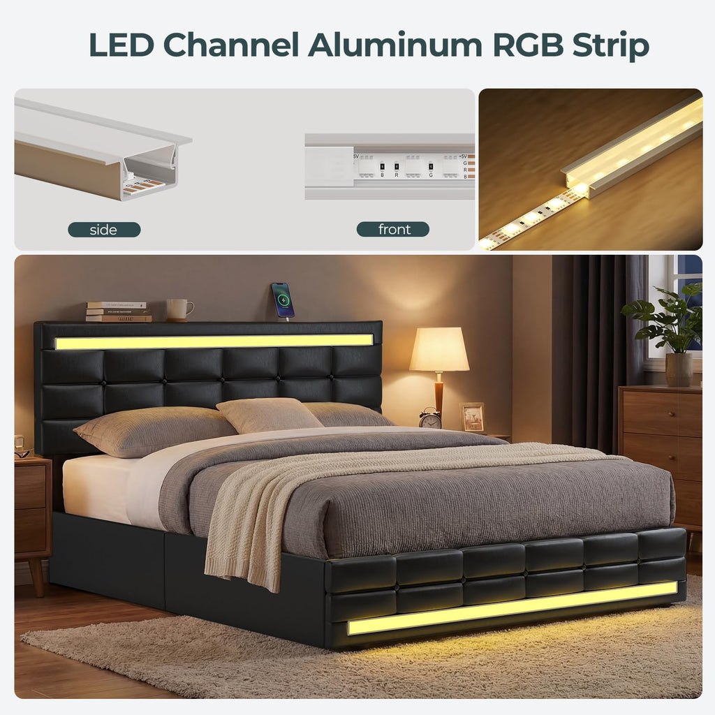 Queen Bed Frame with 4 Storage Drawers J346579