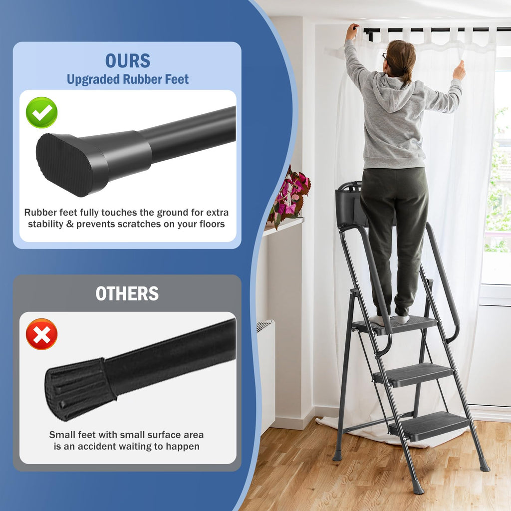 3-Step Ladder with Anti-Slip Platform, 330 lbs Capacity, Steel Frame K555207