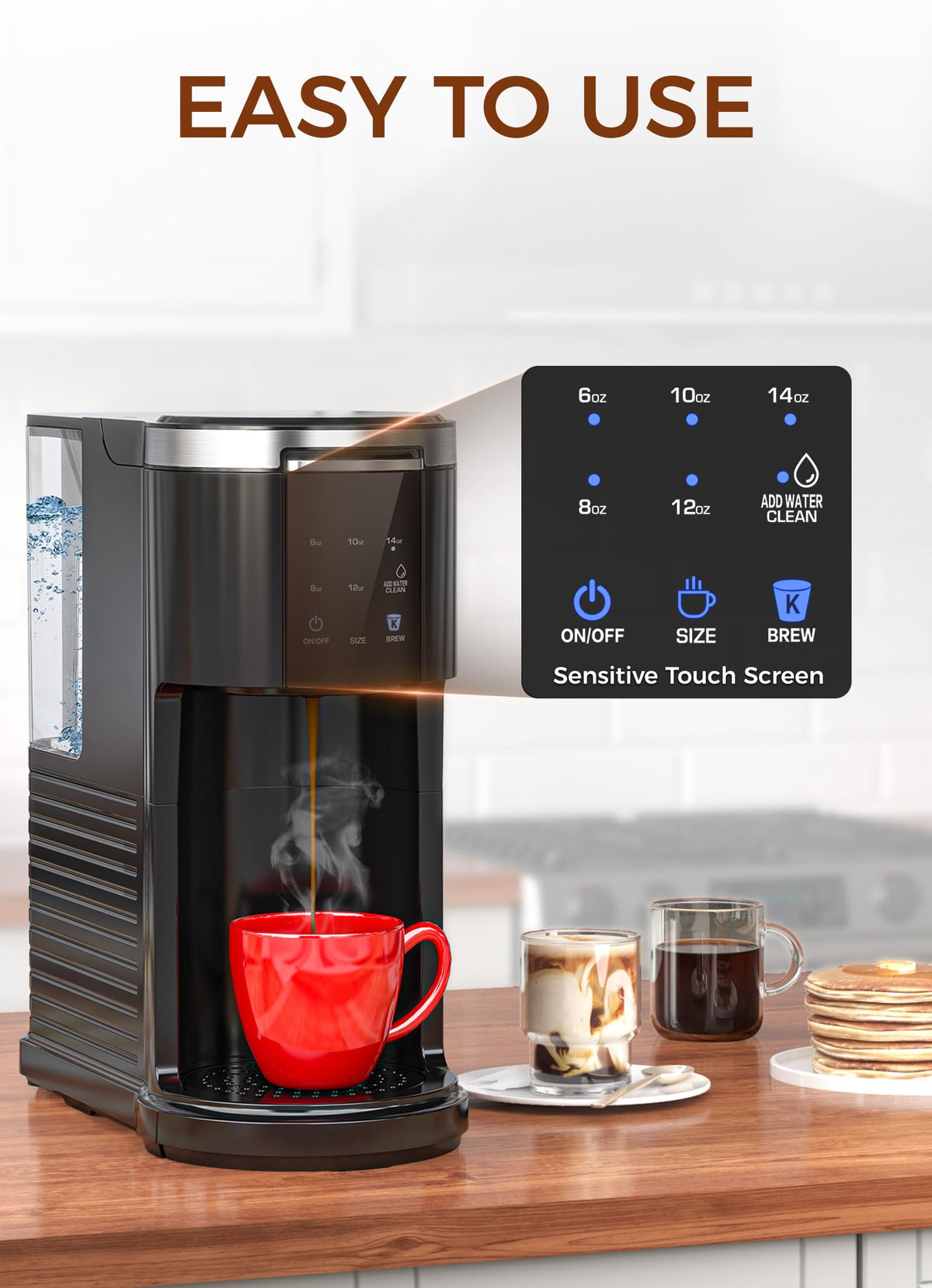 Single Serve Coffee Maker with 40 Oz Water Tank, 5 Brew Sizes, Black M807