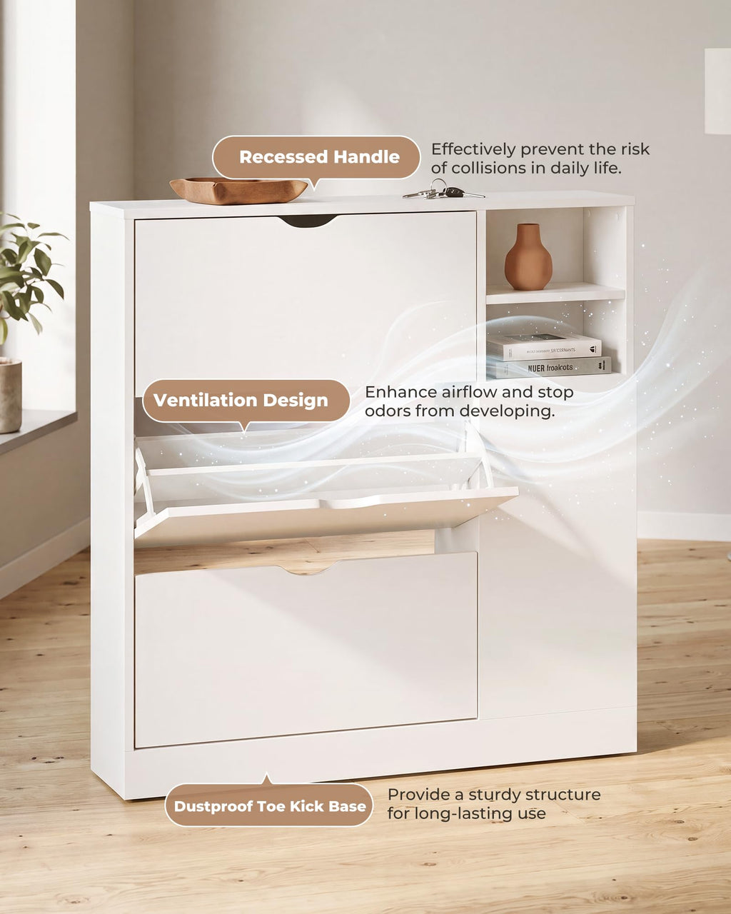 Narrow Shoe Storage Cabinet with 3 Flip Drawers G774