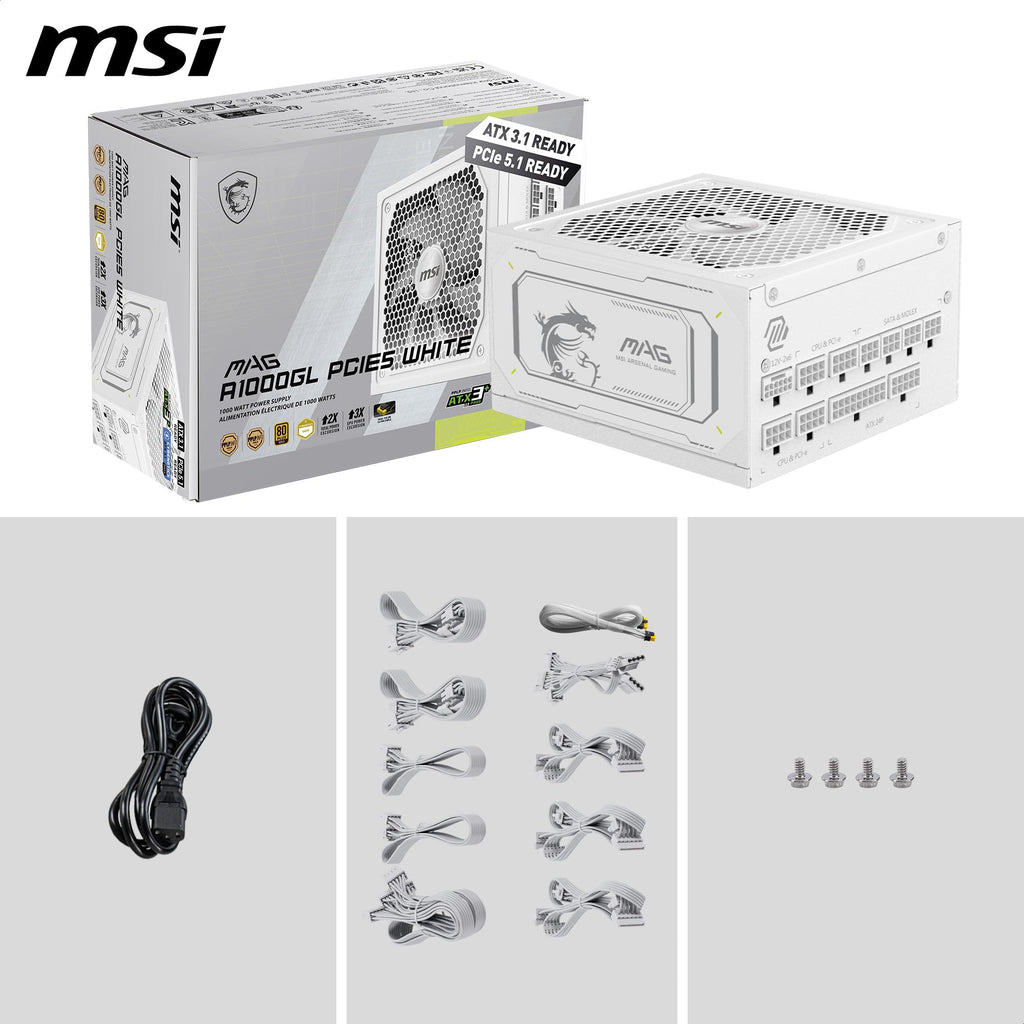 White 1000W Fully Modular 80+ Gold ATX 3.1 Power Supply W755