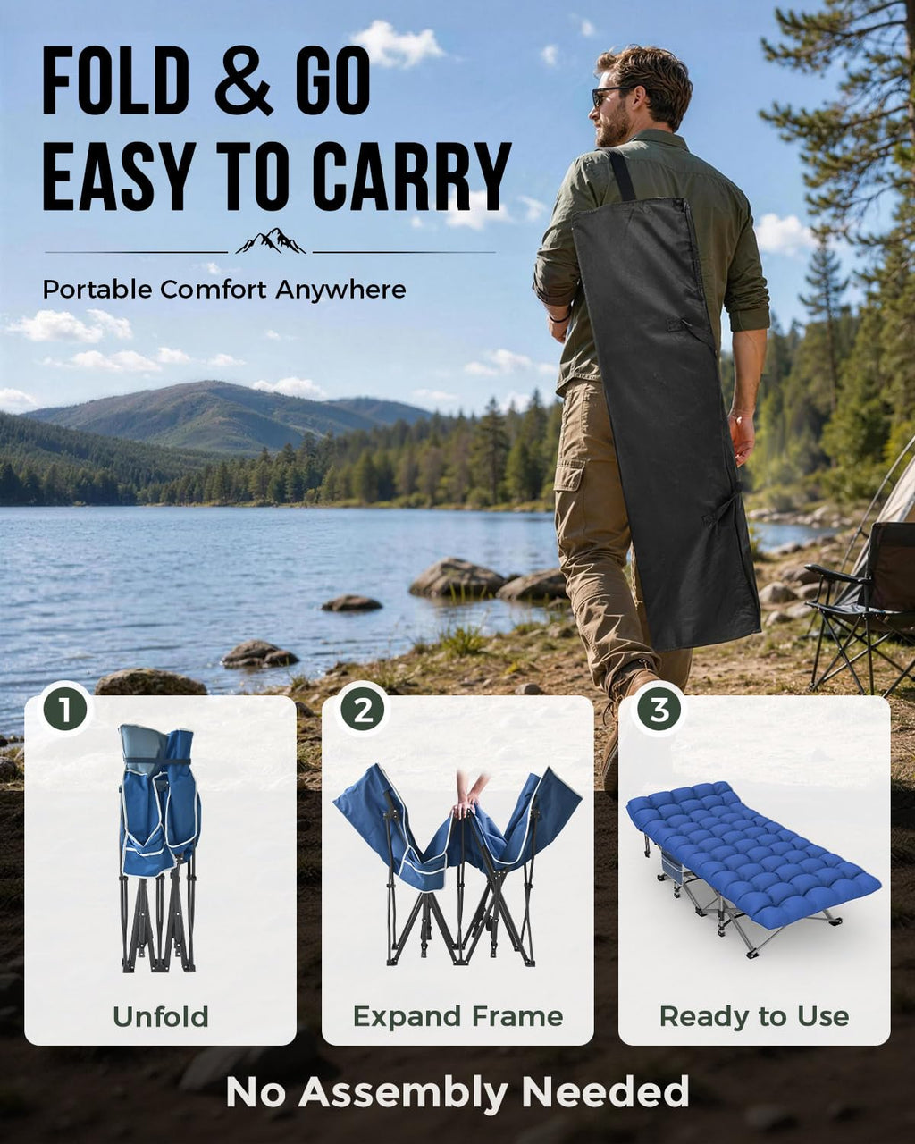 32in XXL Folding Camping Cot with Mattress S7265