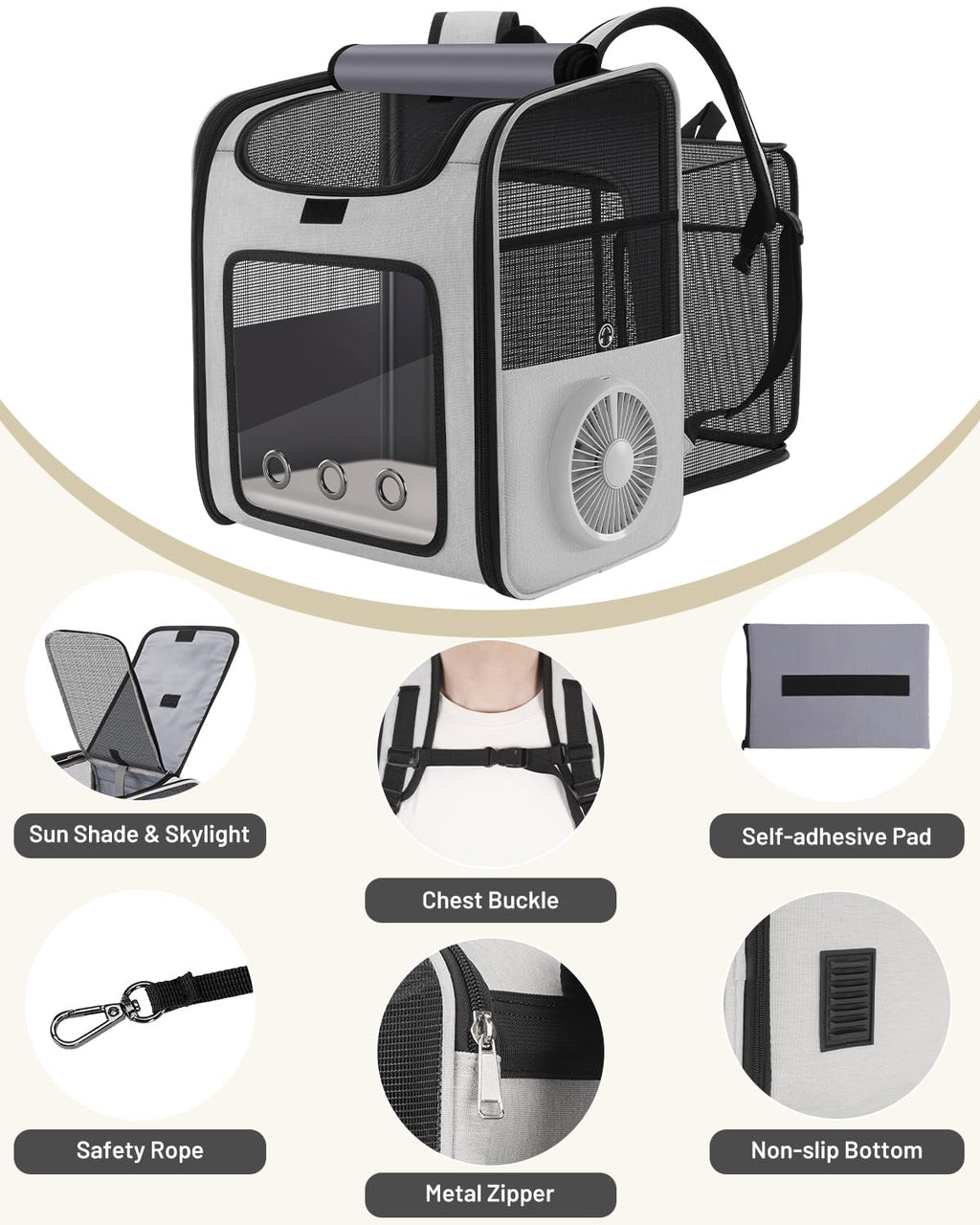 Cat Backpack Carrier with Cooling Fan & Heating Pad K913