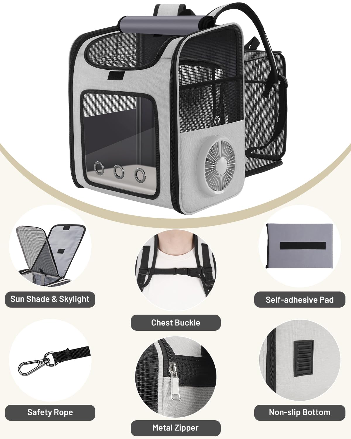 Cat Backpack Carrier with Cooling Fan & Heating Pad K913