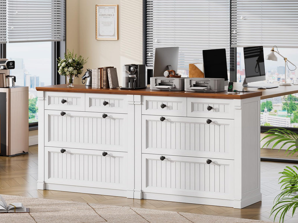 White Brown 4 Drawer Wood File Cabinet with Power Outlets N697684