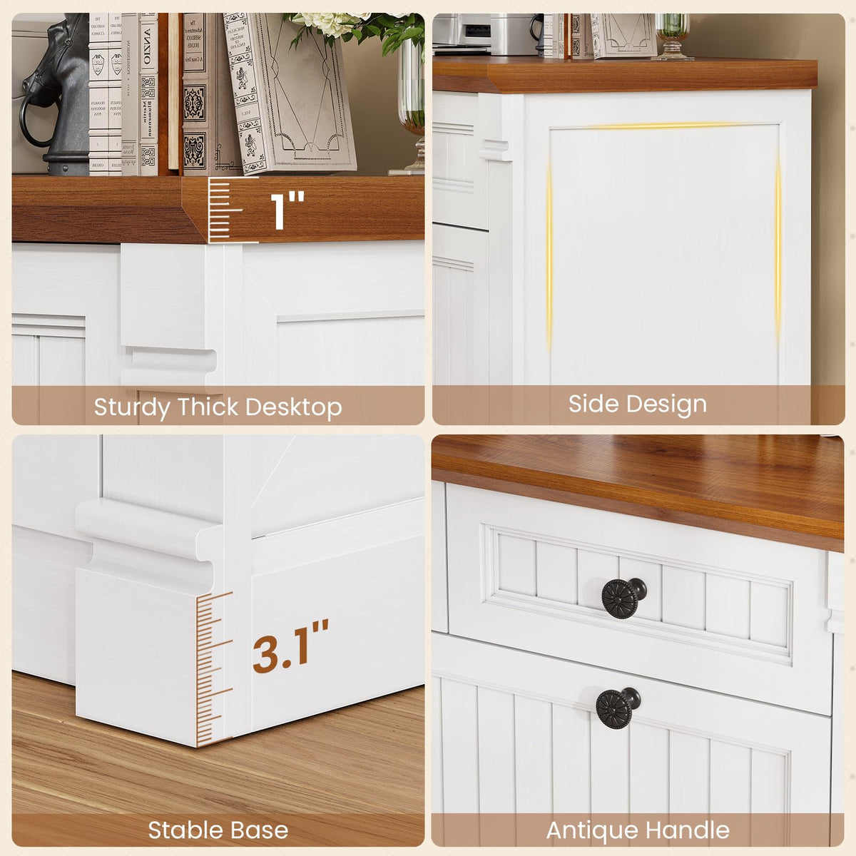 White Brown 4 Drawer Wood File Cabinet with Power Outlets N697684