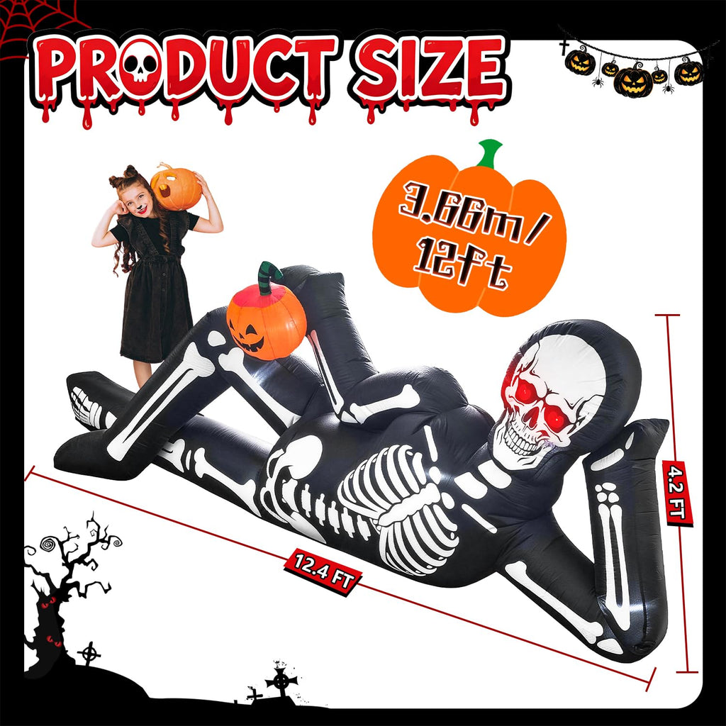 12FT Halloween Inflatable Lying Skeleton Decoration J3219