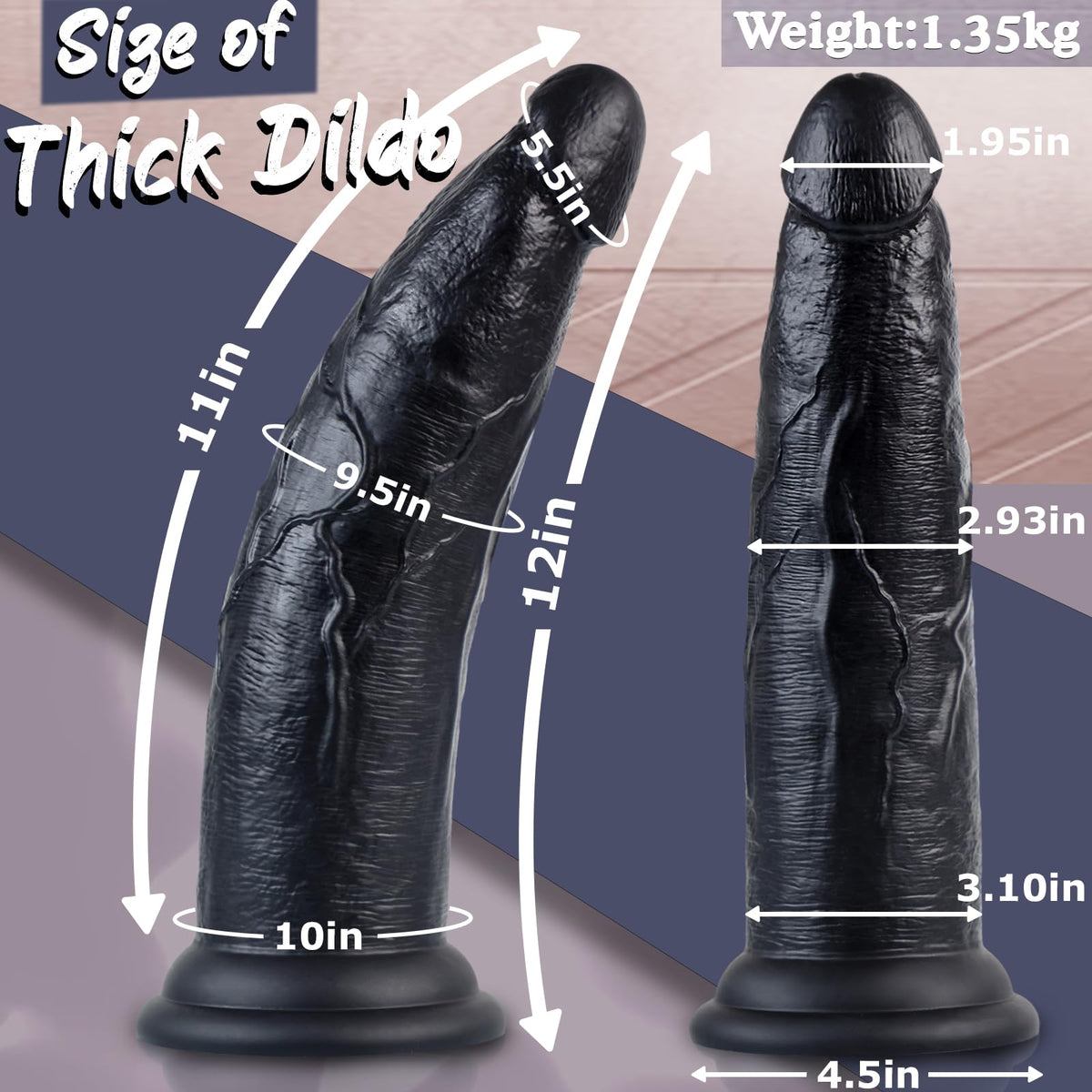 12 Inch Black Thick Anal Dildo U6078