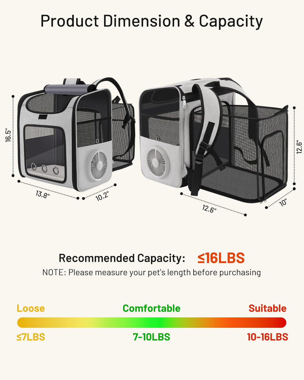 Cat Backpack Carrier with Cooling Fan & Heating Pad K913