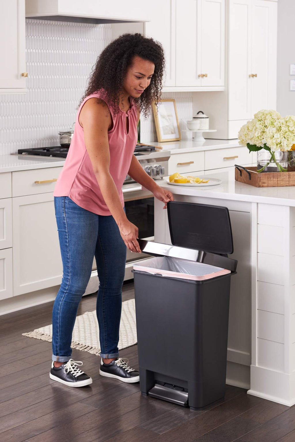 12.4 Gallon Charcoal Step-On Trash Can with Stainless Steel Rim Q1511