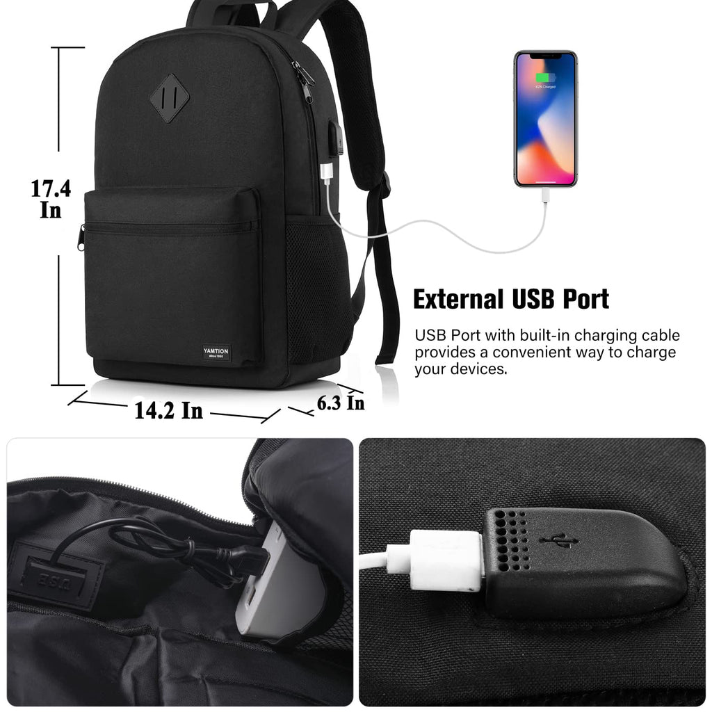 Black 15.6 Inch Laptop Backpack with USB Charger C8352