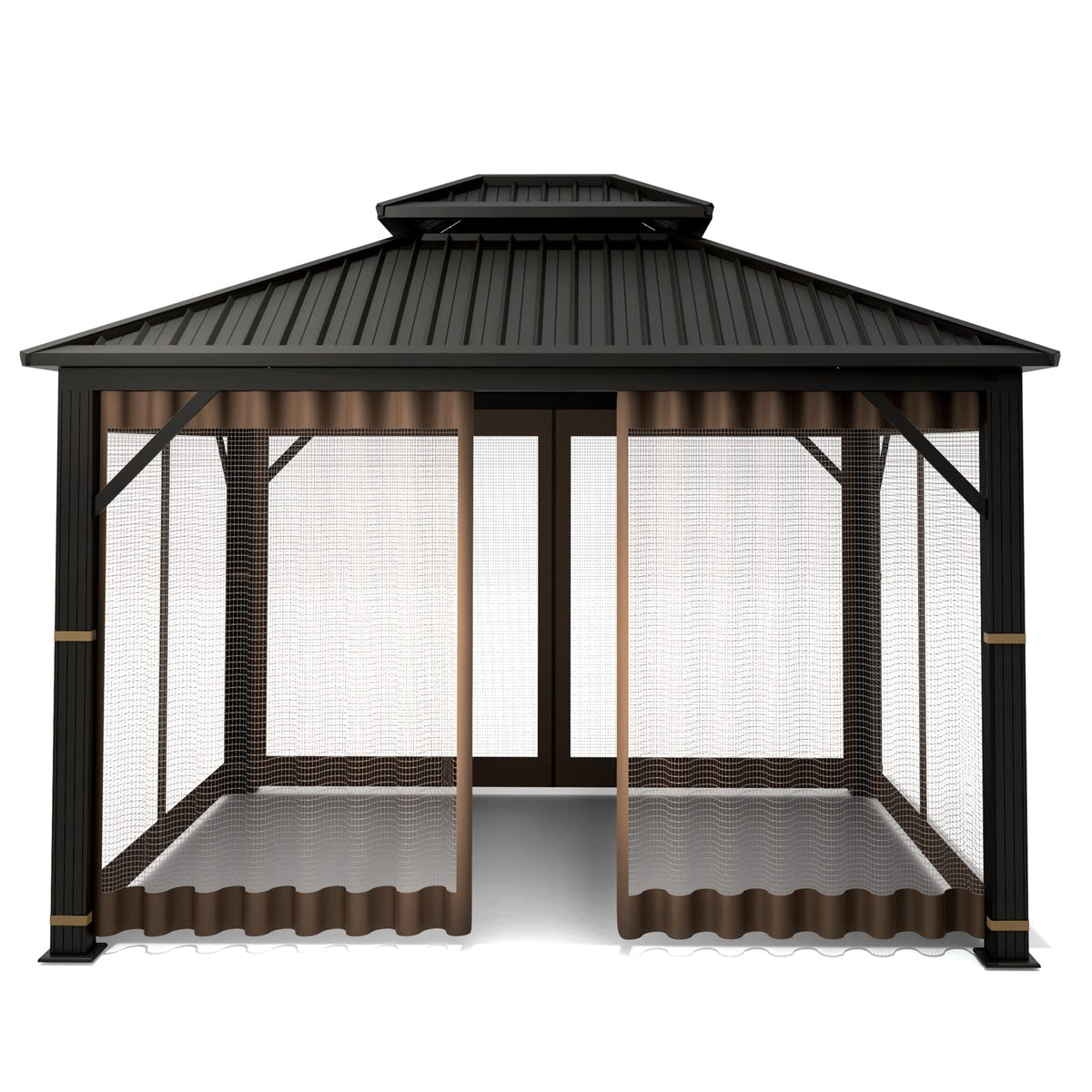 10' x 10' 4-Panel Mosquito Netting Sidewall Curtain with Zipper (Brown) X662