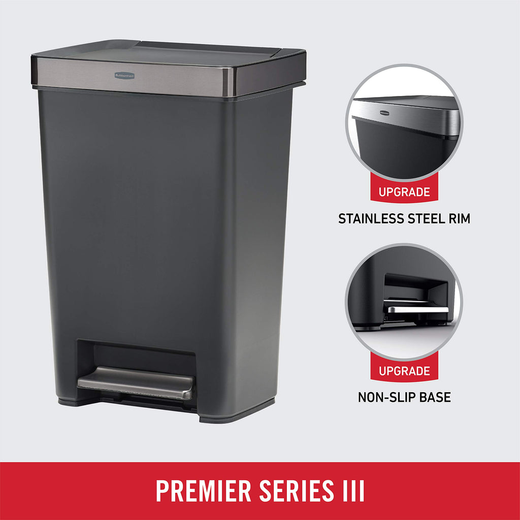 12.4 Gallon Charcoal Step-On Trash Can with Stainless Steel Rim Q1511
