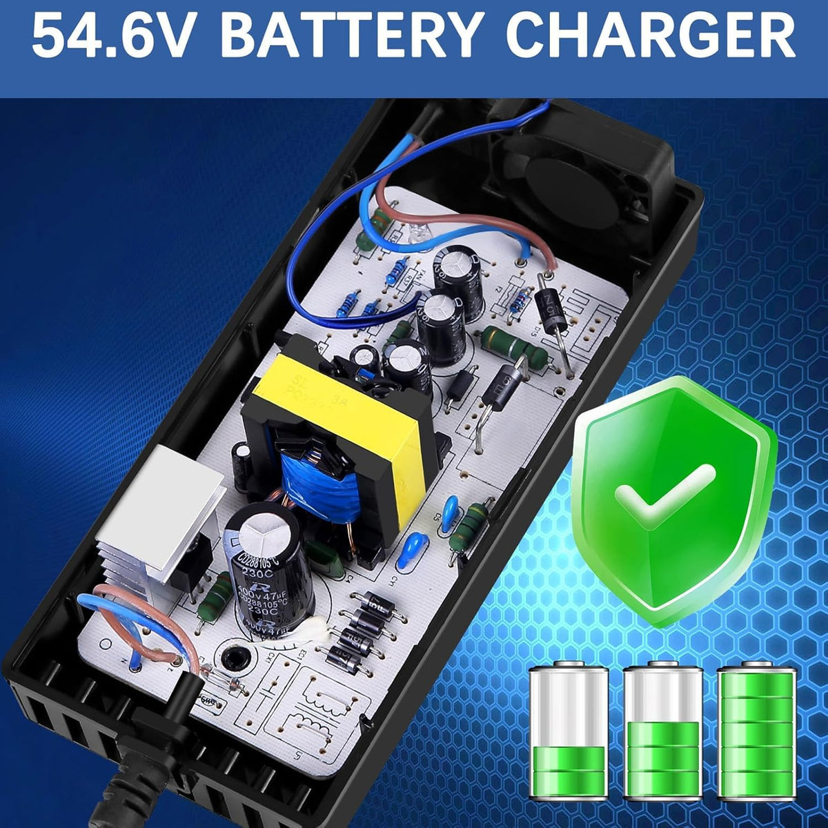 54.6V 2A 3 Prong Scooter Charger for 48V Lithium Battery E2800