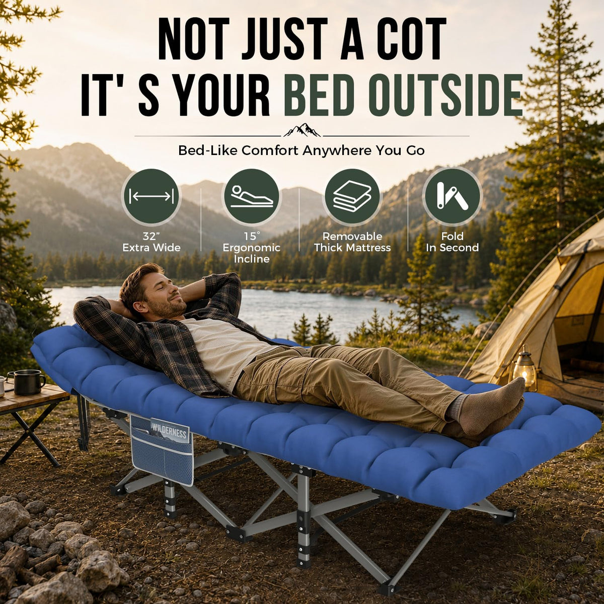 32in XXL Folding Camping Cot with Mattress S7265