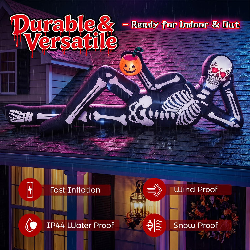 12FT Halloween Inflatable Lying Skeleton Decoration J3219