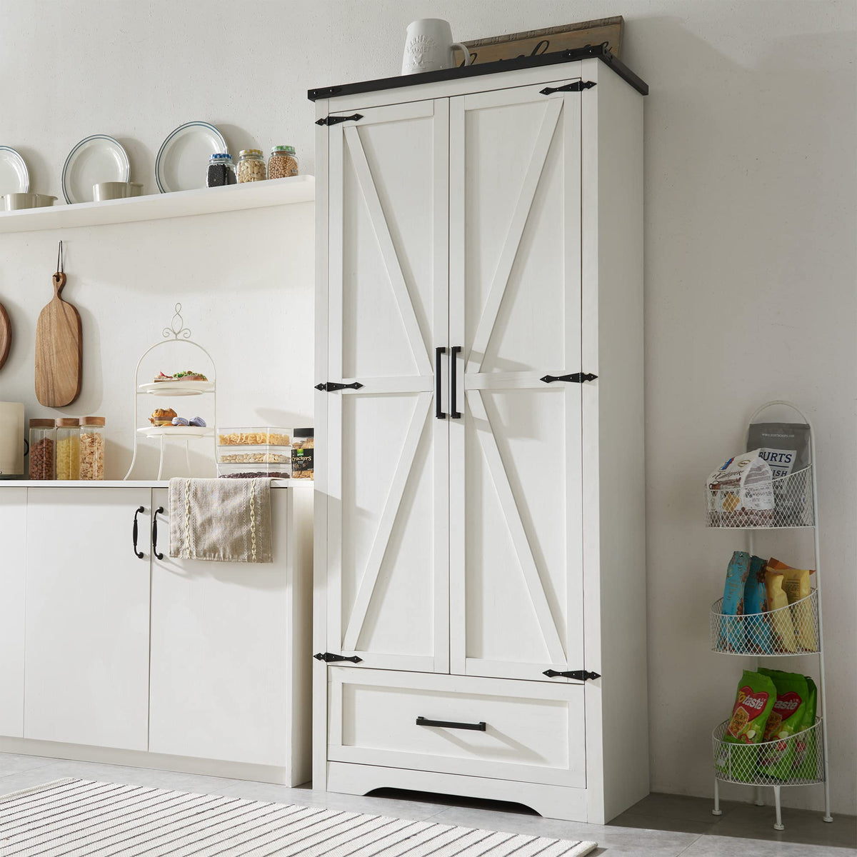 Antique White 72" Tall Wood Kitchen Pantry Cabinet with Adjustable Shelves O466