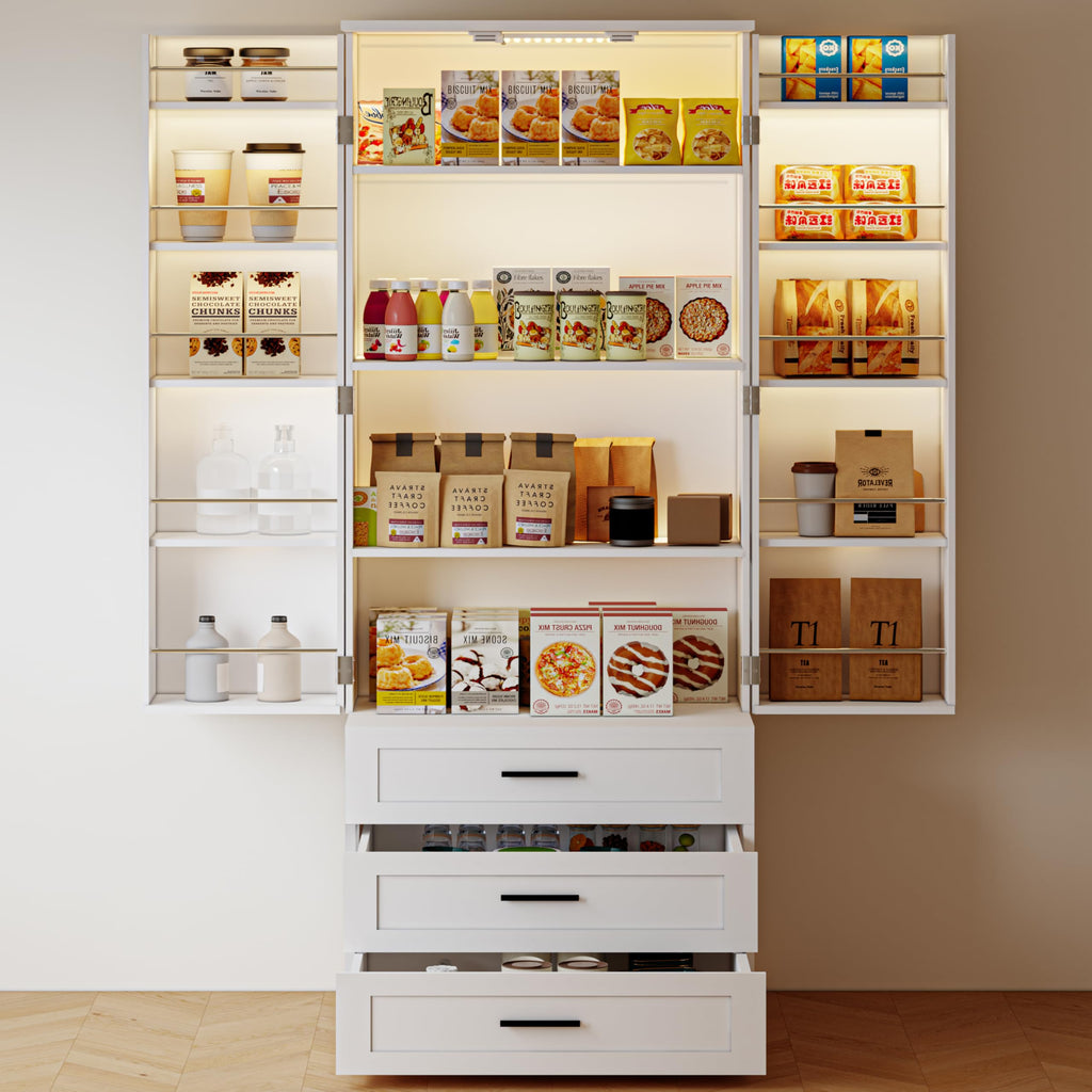 72" Wood Kitchen Pantry Cabinet with 3 Drawers R50369