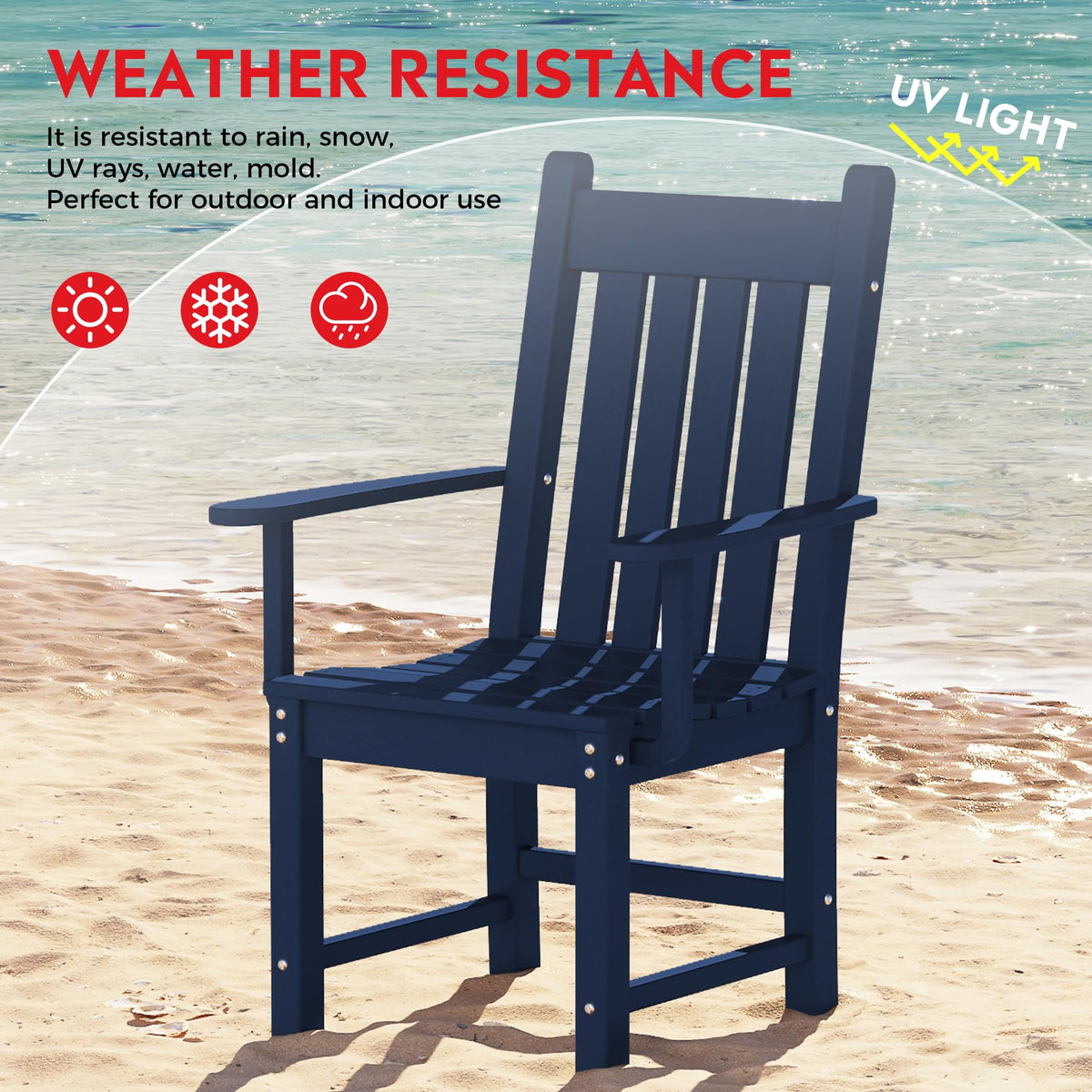 Navy Blue Plastic Outdoor Dining Chair with Arm G671701